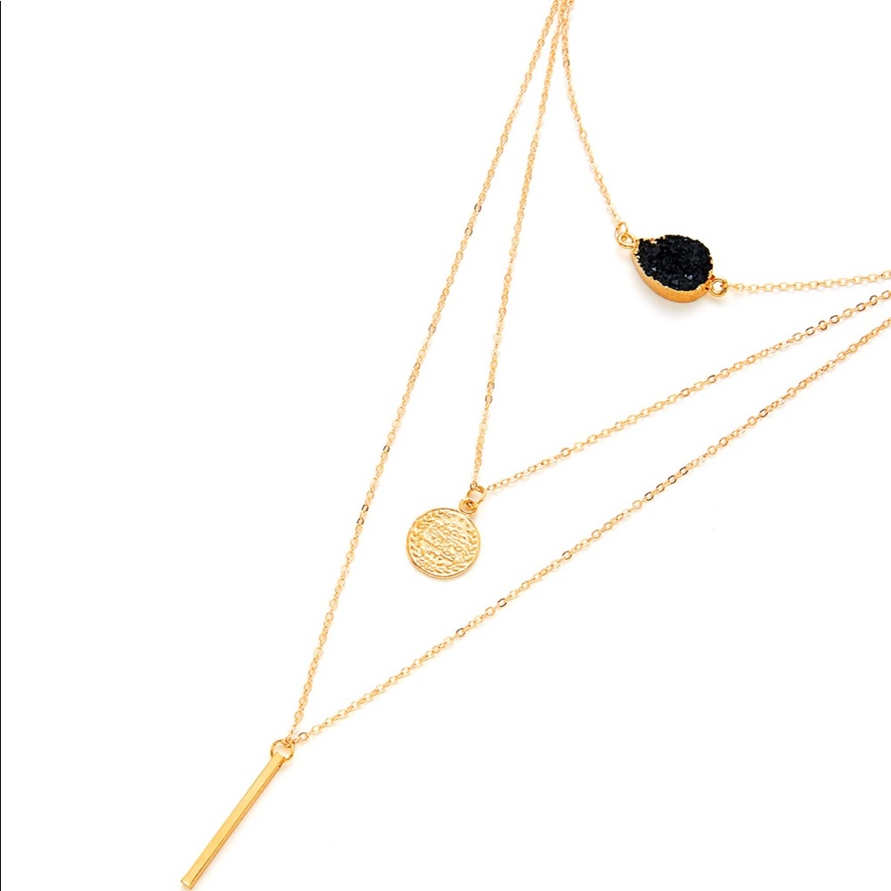 Sequin & Bar Pendent Layered Chain Necklace !!